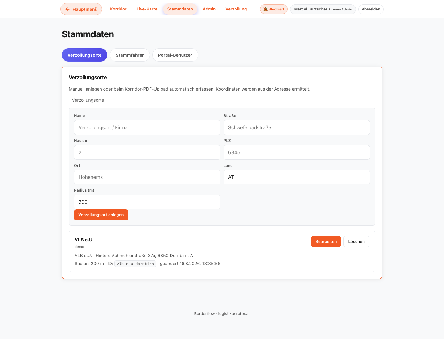 Borderflow Stammdaten